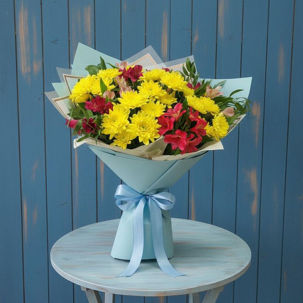 Букет цветов из: Альстромерии и Хризантемы в Родниках Московской области