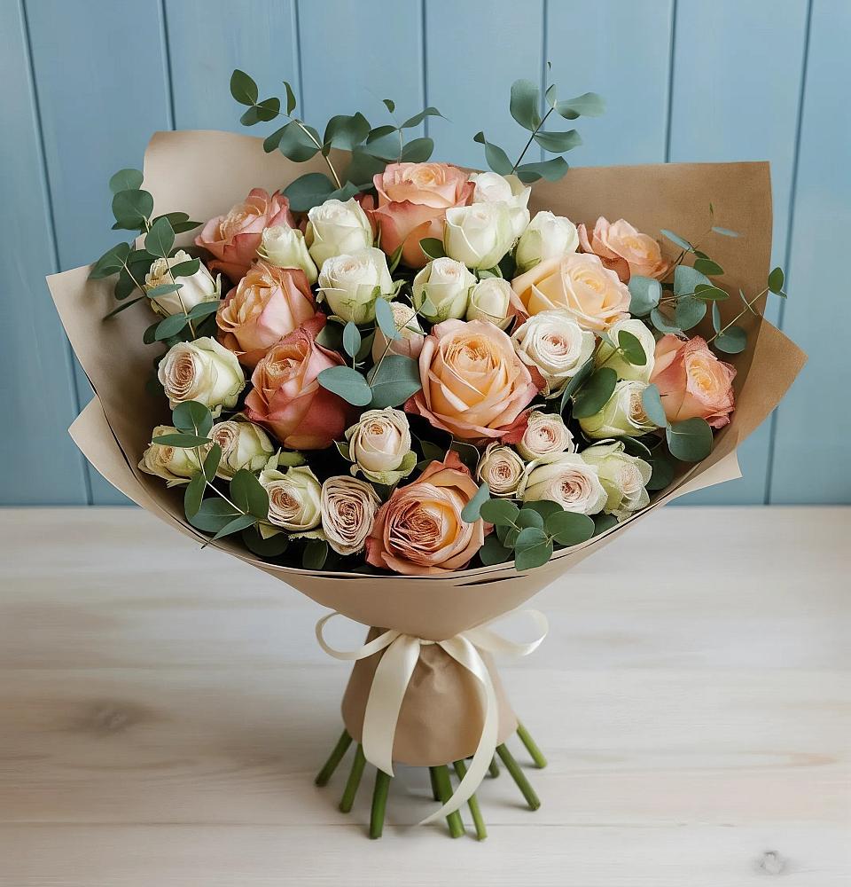 Букет цветов из: Альстромерии и Розы в Родниках Московской области