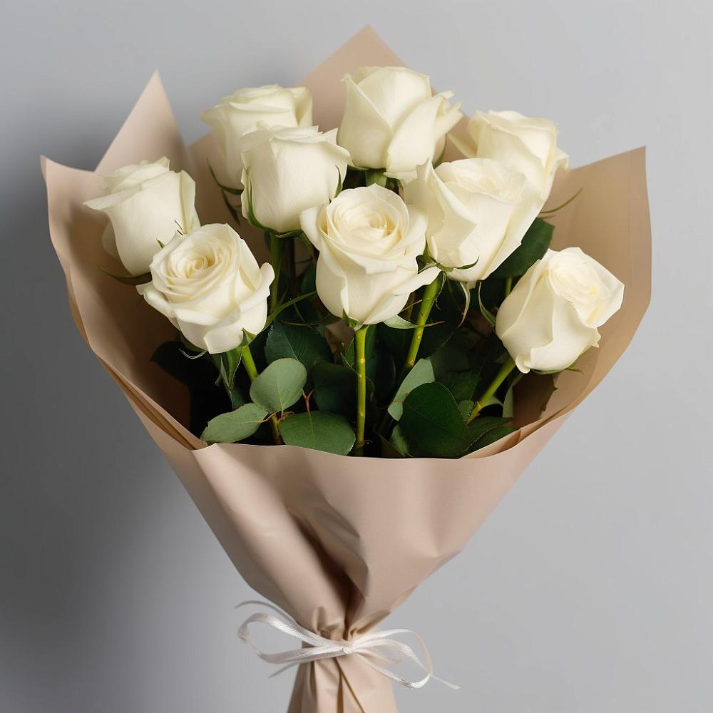 Букет 9 Белых роз Эдлесс Лав в Родниках Московской области