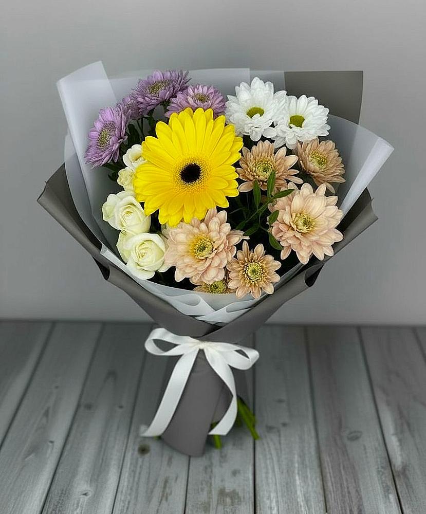 Букет цветов из: Розы, Герберы и Хризантемы в Родниках Московской области