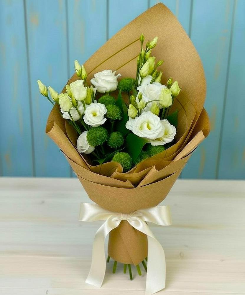 Букет цветов из: Хризантемы и Лизиантусы в Родниках Московской области