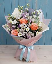 Букет цветов из:  Лизиантусы, Розы, Альстромерии и Гипсофила #REPLACE_PRED# Родниках Московской области