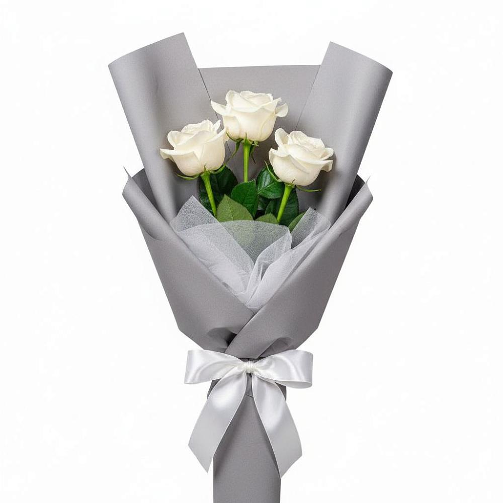 Букет 3 белые розы в Родниках Московской области