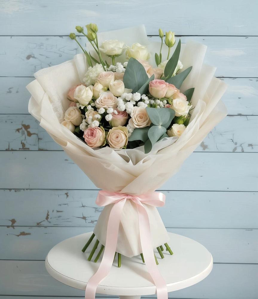 Букет цветов из: Розы и Лизиантусы в Родниках Московской области