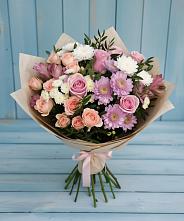 Букет цветов из:  Хризантемы, Розы и Альстромерии в Родниках Московской области