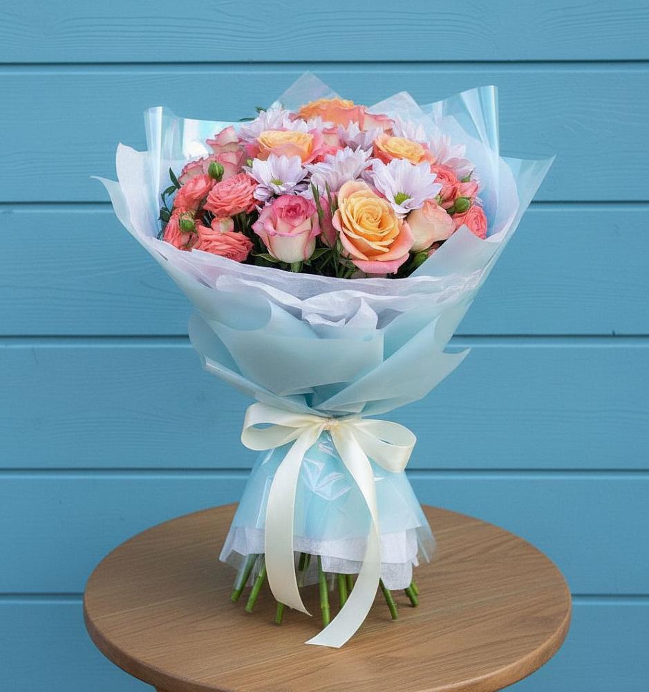 Букет цветов из: Хризантемы и Розы в Родниках Московской области