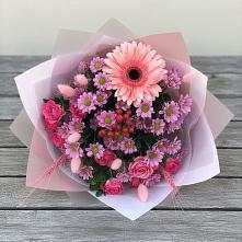 Букет цветов из:  Розы, Герберы и Хризантемы в Родниках Московской области