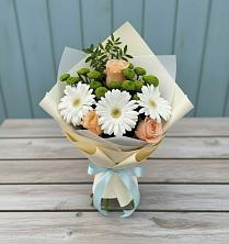 Букет цветов из:  Герберы, Розы и Хризантемы в Родниках Московской области