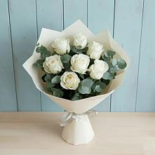 Букет Белые розы в Эвкалипте в Родниках Московской области
