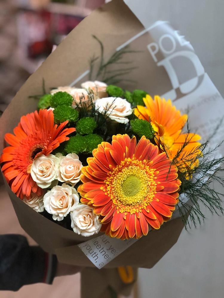 Букет цветов из: Герберы, Хризантемы и Розы в Родниках Московской области